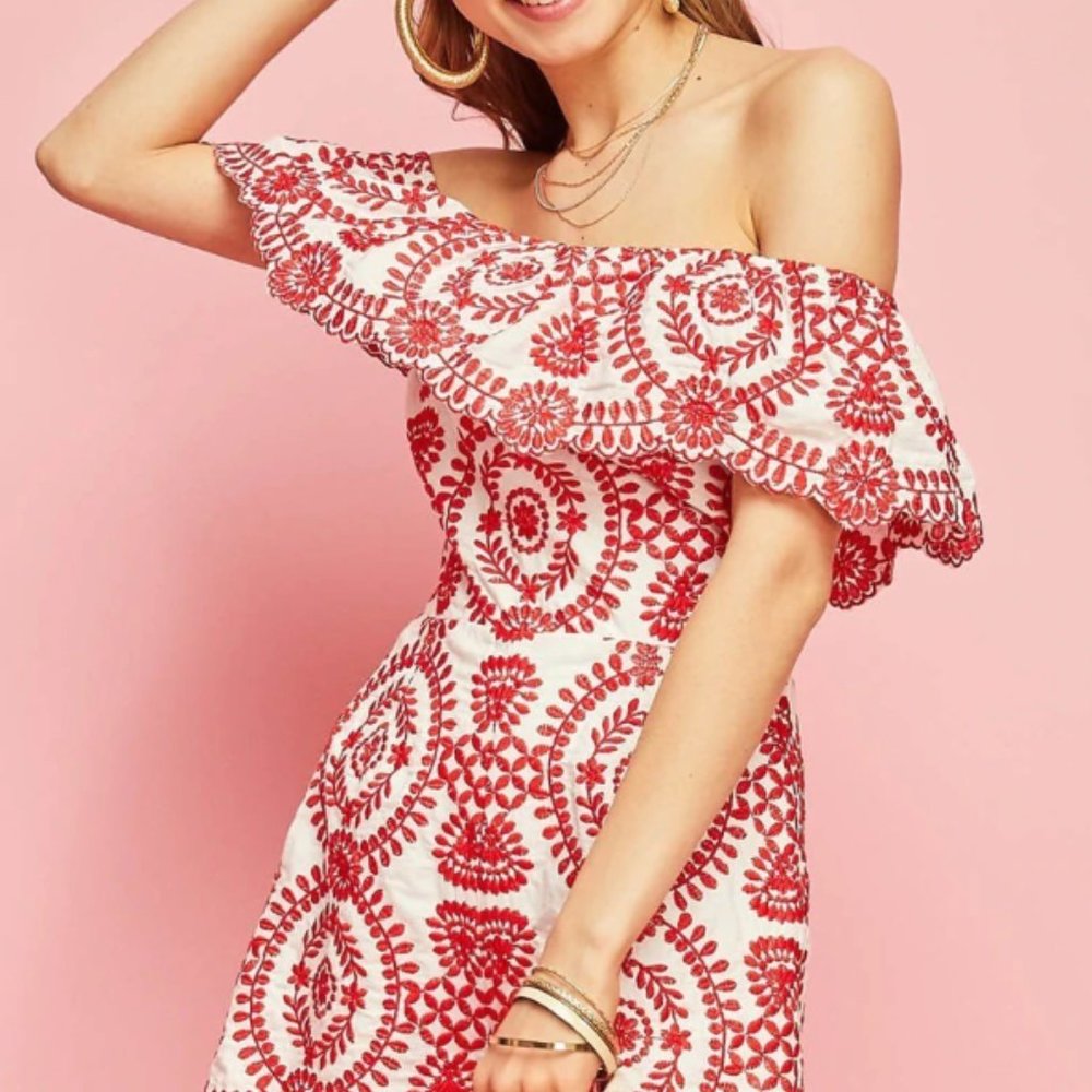 Off-Shoulder Embroidered Romper - Picture 5 of 7